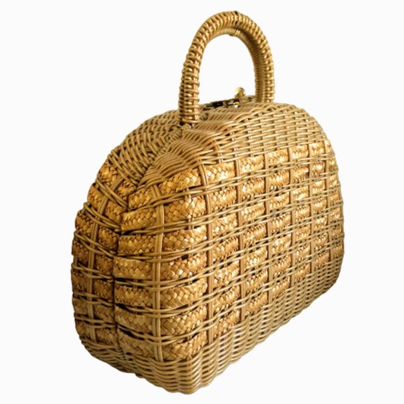 Handbags - Solid original wicker/straw handbag, 50-60's